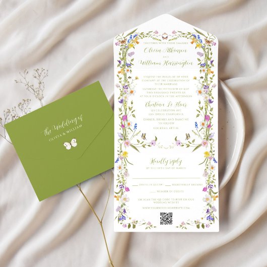 Invitation Tout En Un Mariage Fleur sauvage de jardin Whimsical