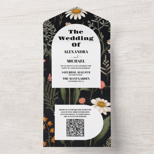 Invitation Tout En Un Mariage Fleur sauvage de QR Code Elegant Boho (À l'intérieur)