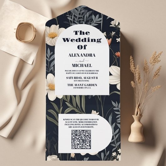Invitation Tout En Un Mariage Fleur sauvage de QR Code Elegant Boho
