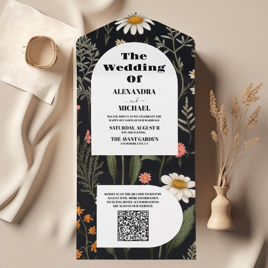 Invitation Tout En Un Mariage Fleur sauvage de QR Code Elegant Boho