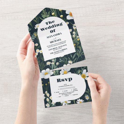 Invitation Tout En Un Mariage Fleur sauvage Elegant Boho (Déchirure)