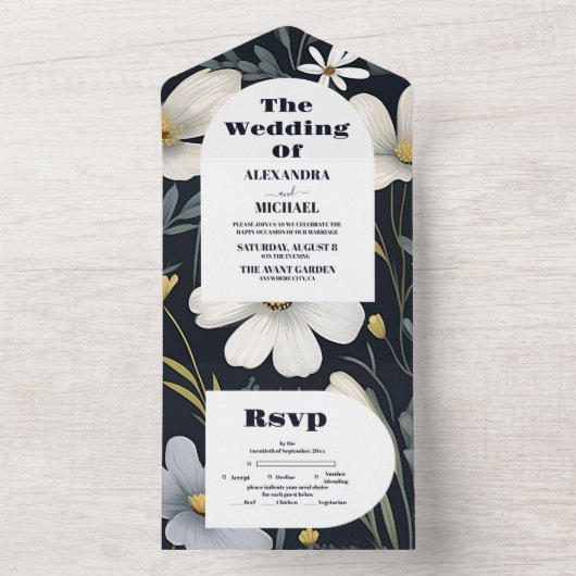 Invitation Tout En Un Mariage Fleur sauvage Elegant Boho (À l'intérieur)