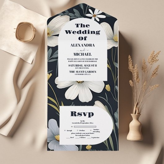 Invitation Tout En Un Mariage Fleur sauvage Elegant Boho