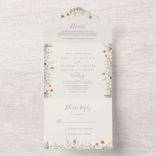 Invitation Tout En Un Mariage Fleur sauvage multicouleur (À l'intérieur)