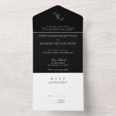 Invitation Tout En Un Mariage Fleur sauvage noir et blanc Monogramme (À l'intérieur)