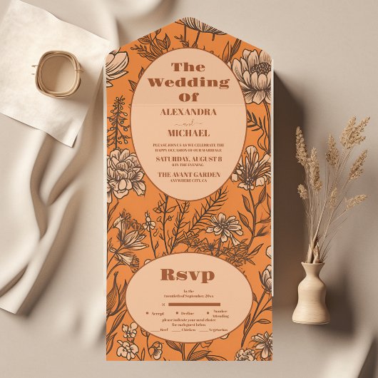 Invitation Tout En Un Mariage Fleur sauvage orange brûlé