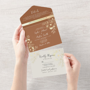 Invitation Tout En Un Mariage Fleur Sauvage Orange Brûlé
