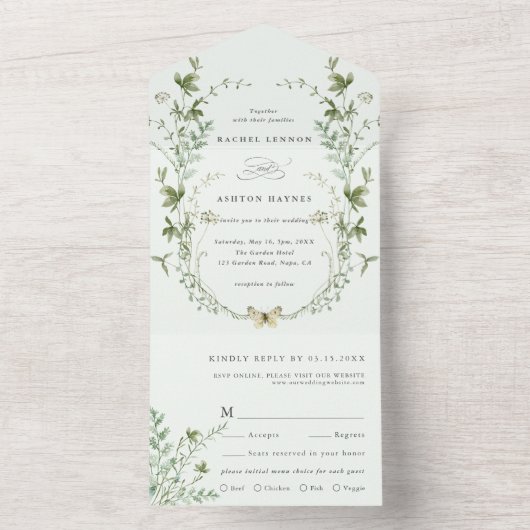 Invitation Tout En Un Mariage Fleur sauvage Pale Green Elegant (À l'intérieur)
