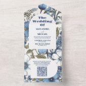 Invitation Tout En Un Mariage Fleur sauvage QR Code Blue Periwinkle (À l'intérieur)