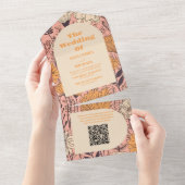 Invitation Tout En Un Mariage Fleur sauvage QR Code rose jaune orange (Déchirure)