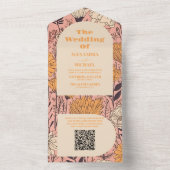 Invitation Tout En Un Mariage Fleur sauvage QR Code rose jaune orange (À l'intérieur)