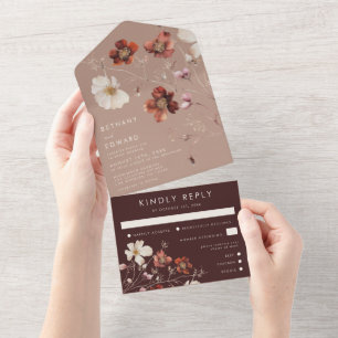Invitation Tout En Un Mariage Fleur sauvage romantique d'automne