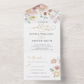 Invitation Tout En Un Mariage Fleur sauvage rose et rouge (À l'intérieur)