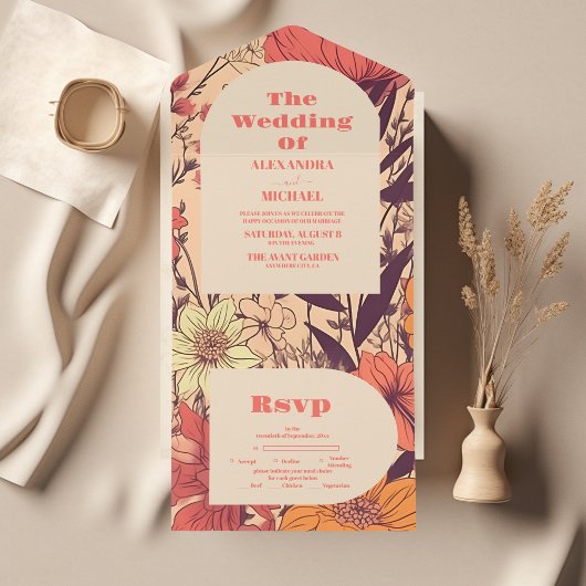Invitation Tout En Un Mariage Fleur sauvage rose jaune orange