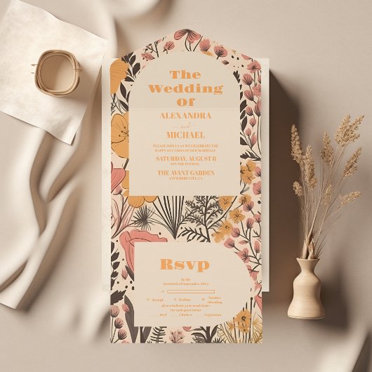 Invitation Tout En Un Mariage Fleur sauvage rose jaune orange