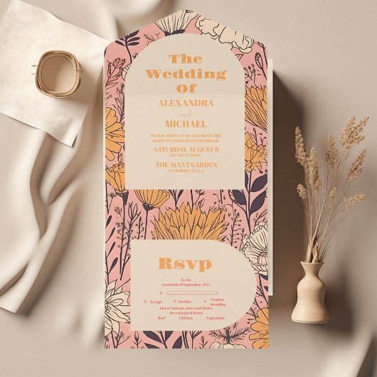 Invitation Tout En Un Mariage Fleur sauvage rose jaune orange