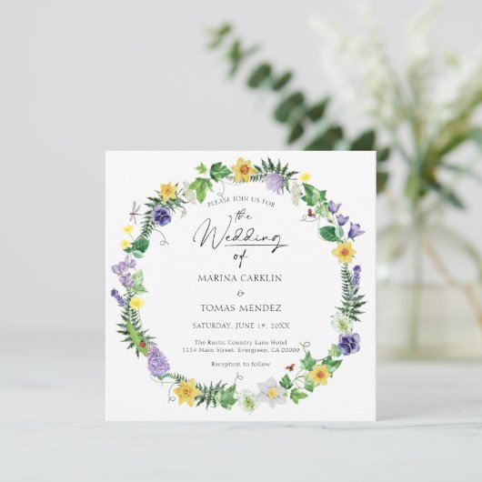 Invitation Tout en un | Mariage Fleur sauvage rustique (Debout devant)