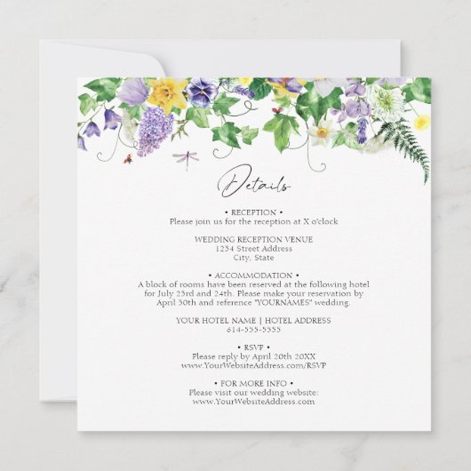 Invitation Tout en un | Mariage Fleur sauvage rustique (Dos)