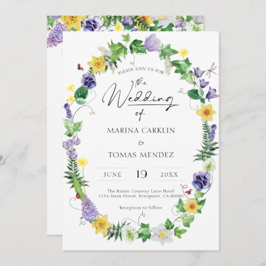 Invitation Tout en un | Mariage Fleur sauvage rustique (Devant / Derrière)
