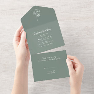 Invitation Tout En Un Mariage Fleur sauvage Sage Green