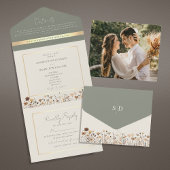 Invitation Tout En Un Mariage Fleur sauvage Sage Green Boho