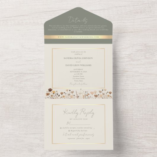 Invitation Tout En Un Mariage Fleur sauvage Sage Green Boho (À l'intérieur)