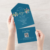Invitation Tout En Un Mariage Fleur sauvage turquoise (Déchirure)
