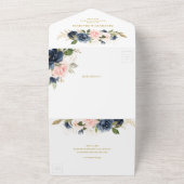 Invitation Tout En Un Mariage Fleurie Bleu Nuit Rose Poussiéreuse Or  (Dehors)