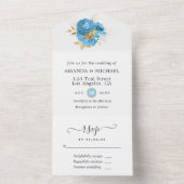 Invitation Tout En Un Mariage Fleuris Bleu Pastel et Or (À l'intérieur)