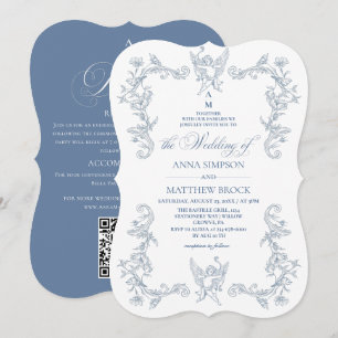 Invitation Tout en Un Mariage Fleuris Ornés Bleu Français