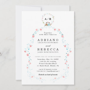 Invitation Tout en Un Mariage Fleuris Vert Sauge