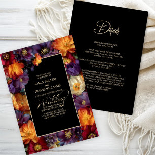 Invitation Tout en Un Mariage Fleuris Violet et Orange sur Fo