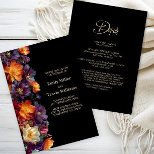 Invitation Tout en Un Mariage Fleuris Violet et Orange sur Fo