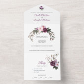 Invitation Tout En Un Mariage Fleuriste Plum Pourpre Roses de Peonies Ro (À l'intérieur)