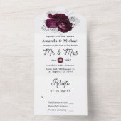Invitation Tout En Un Mariage Fleurs Bourguignon et Argent (À l'intérieur)