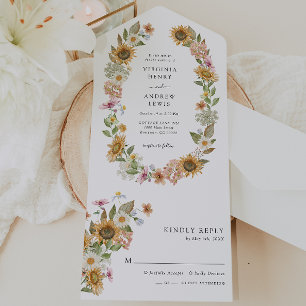 Invitation Tout En Un Mariage Fleurs de Tournesol