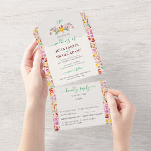 Invitation Tout En Un Mariage Fleurs de Tulipe d'Été Aquarelles Vibrante