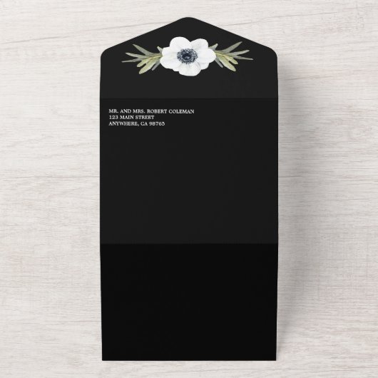 Invitation Tout En Un Mariage Fleurs noires et blanches (Dehors)