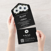 Invitation Tout En Un Mariage Fleurs noires et blanches (Déchirure)