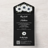 Invitation Tout En Un Mariage Fleurs noires et blanches (À l'intérieur)