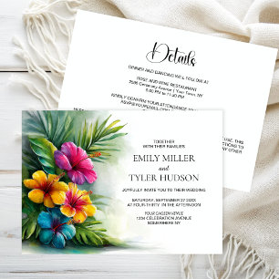 Invitation Tout en Un Mariage Fleurs Tropicales Verdure