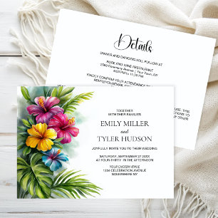 Invitation Tout en Un Mariage Fleurs Tropicales Verdure