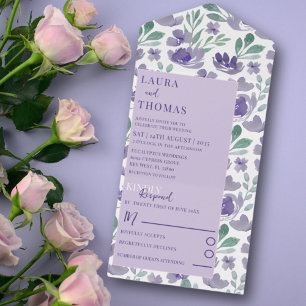 Invitation Tout En Un Mariage Floral à Motif Aquarelle Bohème Violet