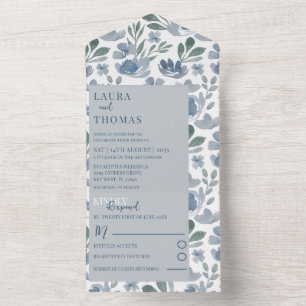 Invitation Tout En Un Mariage Floral Aquarelle Bleu Bohème