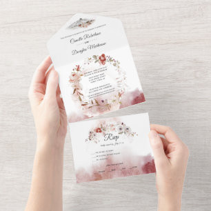 Invitation Tout En Un Mariage Floral Aquarelle Bohème Automnal