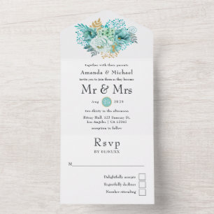 Invitation Tout En Un Mariage Floral Aquarelle Menthe