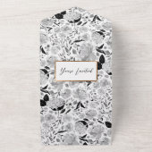 Invitation Tout En Un Mariage Floral Aquarelle Noir et Blanc (Dehors)