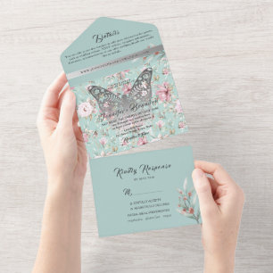 Invitation Tout En Un Mariage Floral Aquarelle Pastel Bleu Rose