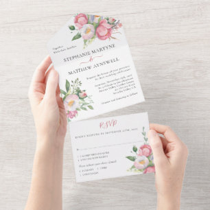 Invitation Tout En Un Mariage Floral Aquarelle Rose Moderne