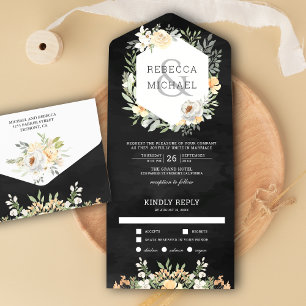 Invitation Tout En Un Mariage Floral Aquarelle Rustique Pêche Gris Foncé